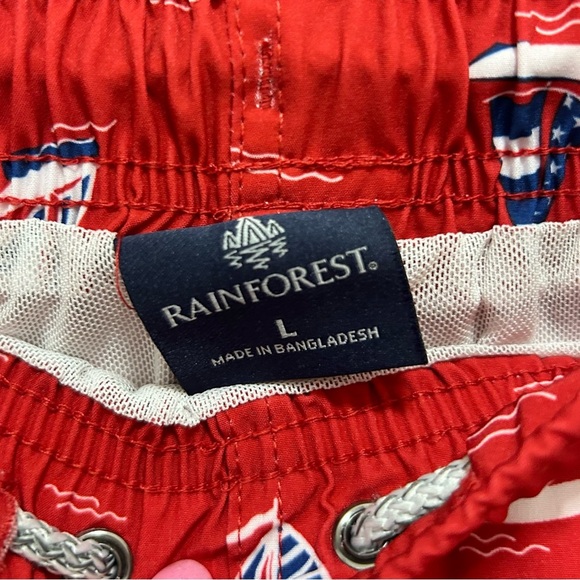 Rainforest Red with Nautical Print Mens Swim Trunks NWOT L - Picture 4 of 5